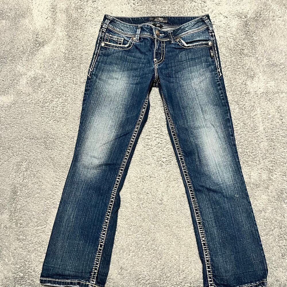 Silver Jeans Womens 28 (30x25.5) Suki Capri Western Thick Stitch Denim Pants